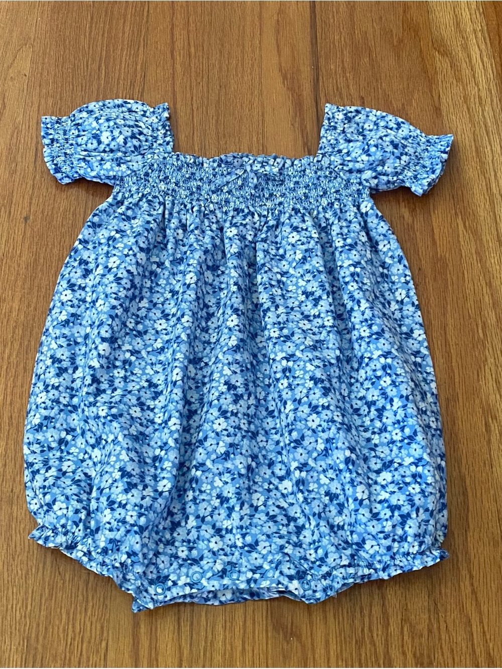 Janie and Jack Blue Floral Smocked Bubble Romper